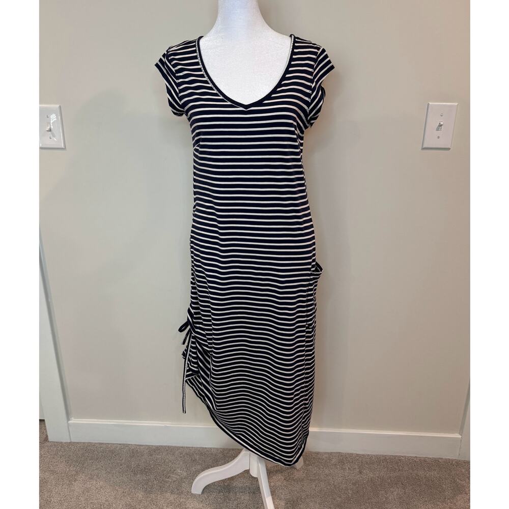 Toad & Co Women’s S Nautical Short Sleeve Samba Dress Navy Blue White Striped